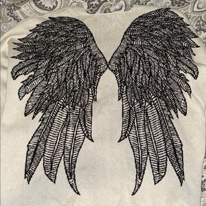 NWOT! Shannon Passero Black Angel Wing Embroidered Cream Sweater